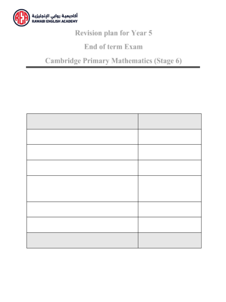 Year 5 Math Revision Schedule | PDF