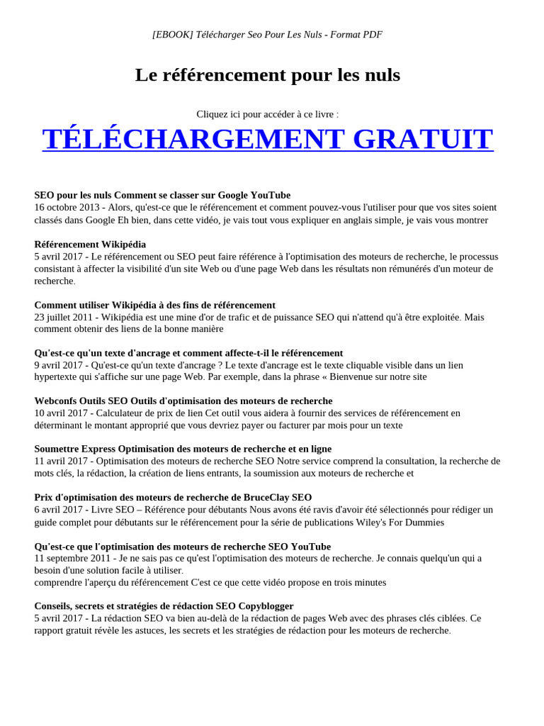 Guide PDF du SEO pour les nuls | PDF | Optimisation de moteur de ...