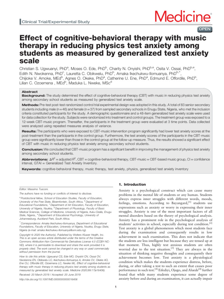 Effect of Cognitive Behavioral Therapy With Music.1 | PDF | Cognitive ...