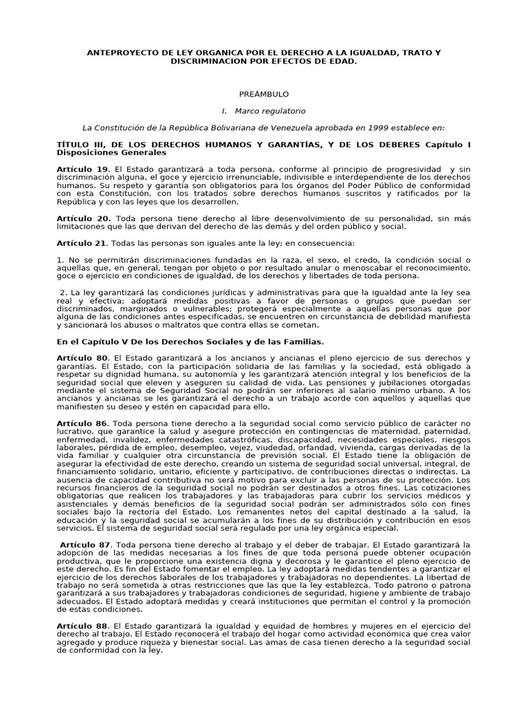Anteproyecto de Ley Organica Contra La Discriminacion Por Efecto de ...