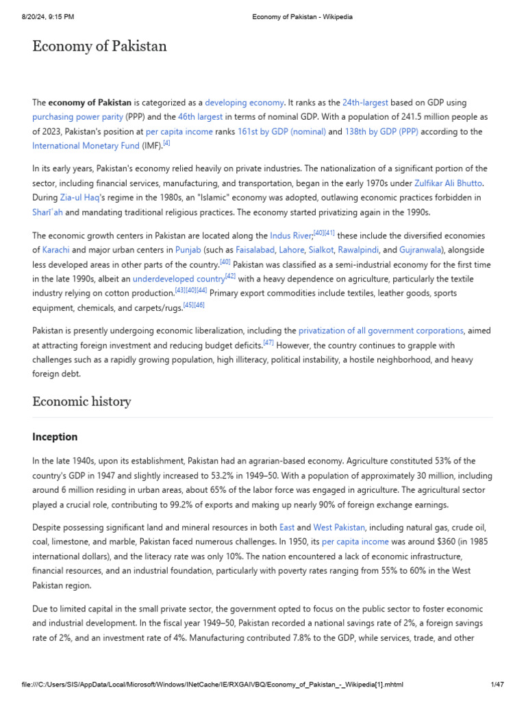Overview of Pakistan's Economy | PDF | Gross Domestic Product | Pakistan