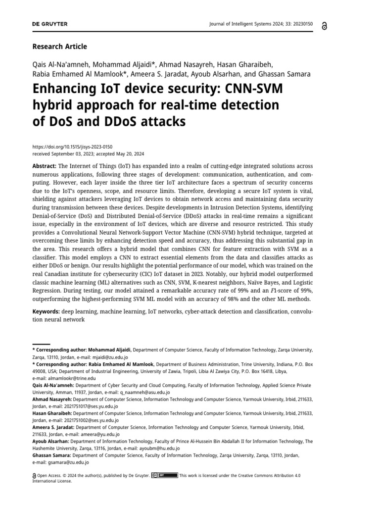 CNN-SVM for IoT Security Against DDoS | PDF | Denial Of Service Attack ...