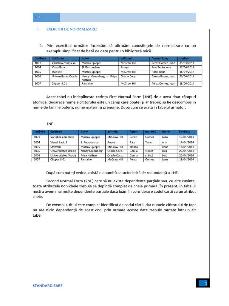 Exerciții de Normalizare A Bazelor de Date | PDF