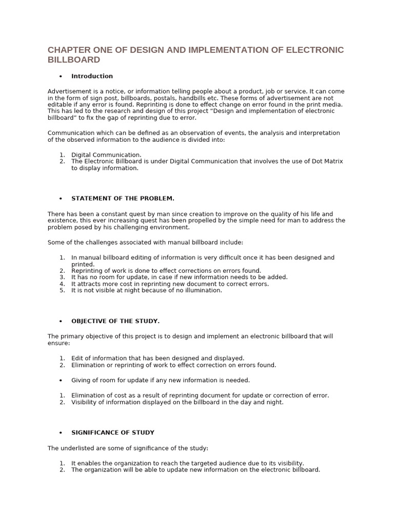 Chapter One of Design and Implementation of Electronic Billboard | PDF ...