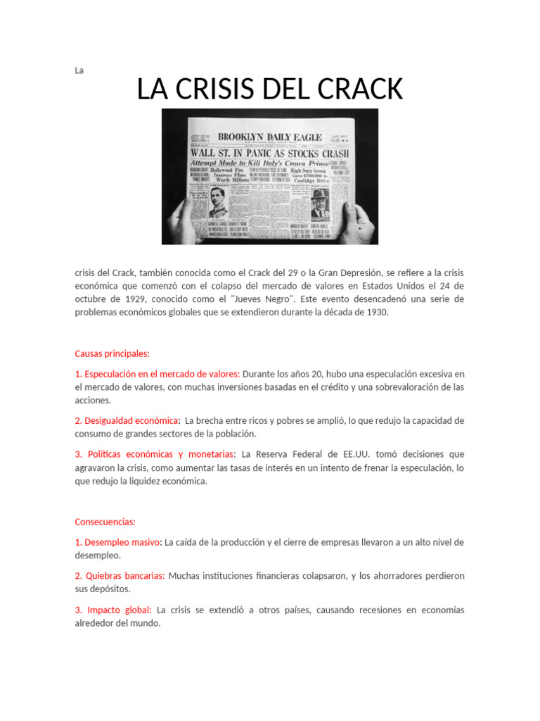 La Crisis Del Crack | PDF | Accidente de Wall Street de 1929 | Viajes ...