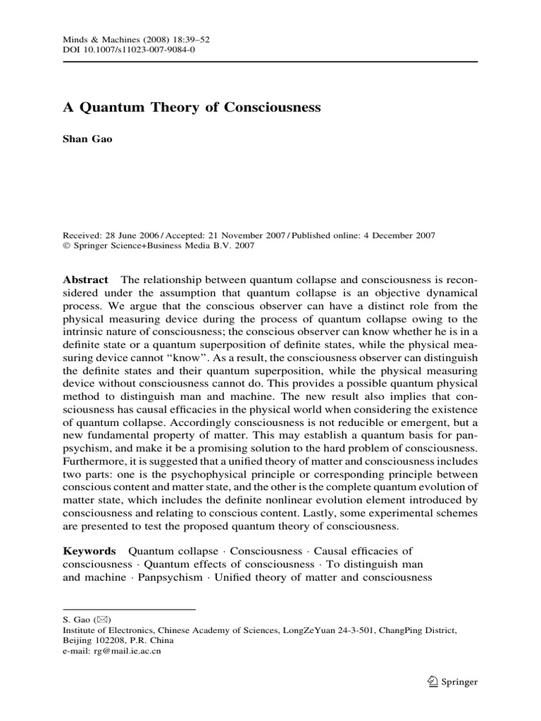 A Quantum Theory of Consciousness | PDF | Consciousness | Quantum Mechanics