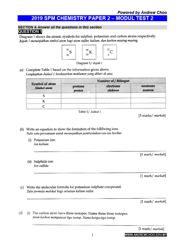 SPM Chemistry Modul Test 2 | PDF