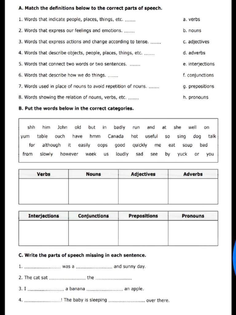 Parts of Speech Identification Exercise | PDF | Part Of Speech | Adverb