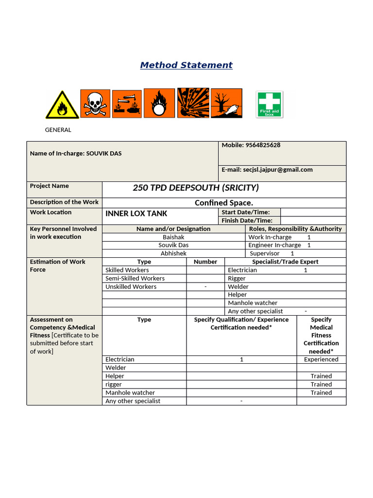 Confined Space Method Statement | PDF | Safety | Occupational Safety ...