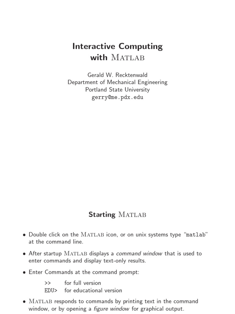 Interactive computing with MATLAB | PDF | Matrix (Mathematics) | Matlab