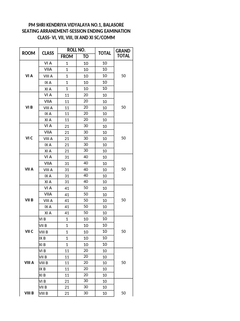 Seating Arrangement for Exams | PDF
