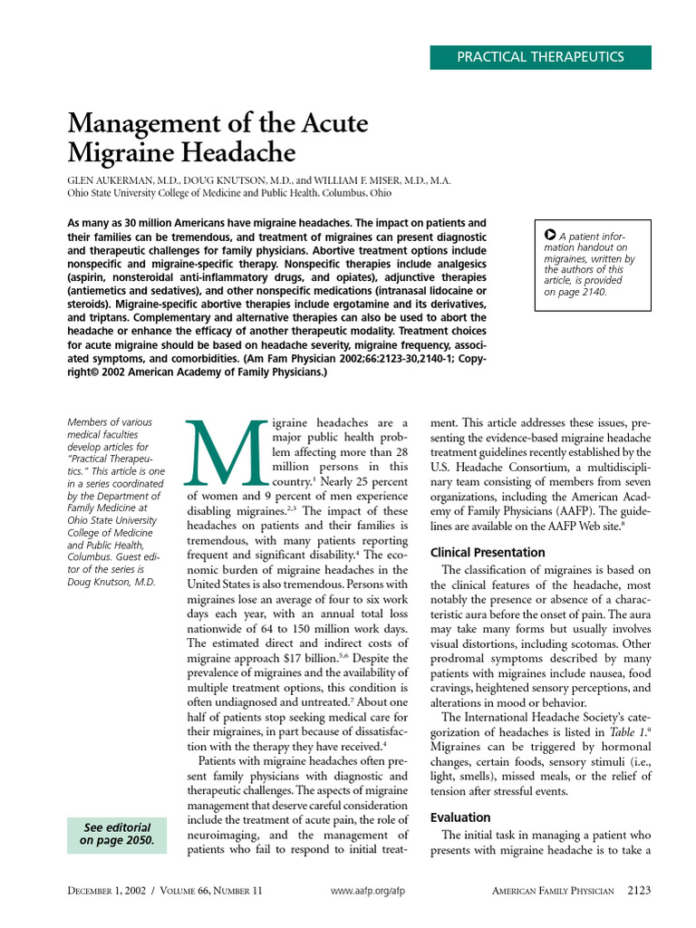 Migraine Management Guidelines Overview | PDF | Headache | Migraine