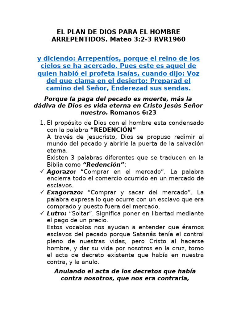 Redención: El Plan de Dios para el Hombre | PDF | Cristo (título ...