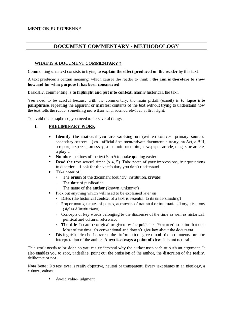 Document Commentary Methodology | PDF | Argument