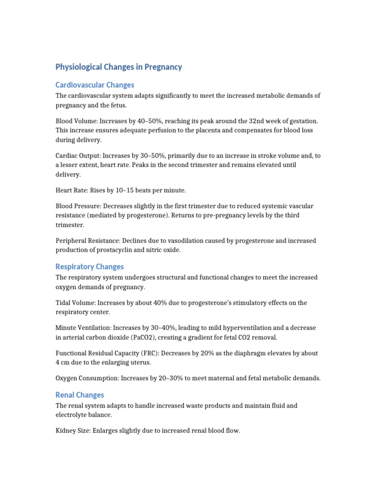 Physiological Changes in Pregnancy | PDF | Pregnancy | Kidney