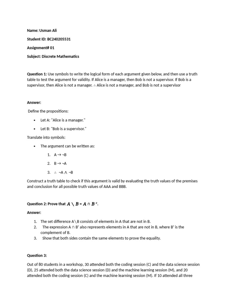 Discrete Mathematics | PDF | Argument | Logic
