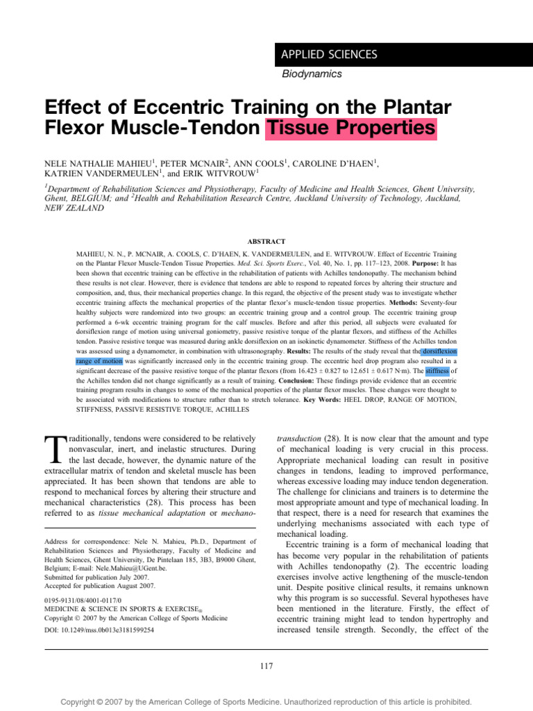 Mahieu. Effect of Eccentric Training On The Plantar Flexor Muscle ...