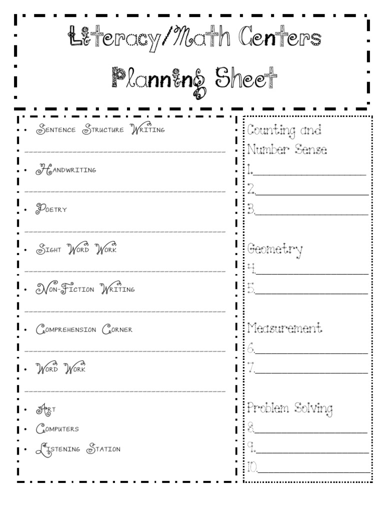 Literacy and Math Center Planning | PDF | Career & Growth | Business