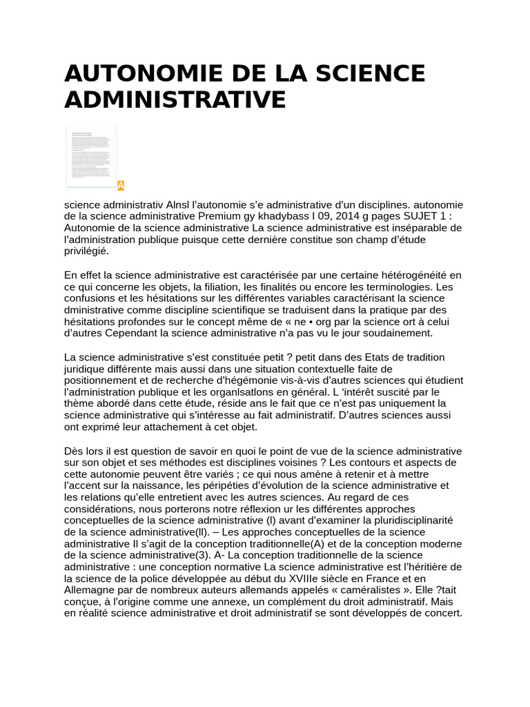 Autonomie et Pluridisciplinarité en Science Administrative | PDF ...