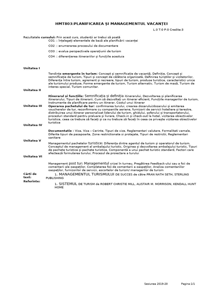 Hmt803-Planificarea Și Managementul Vacanțelor | PDF