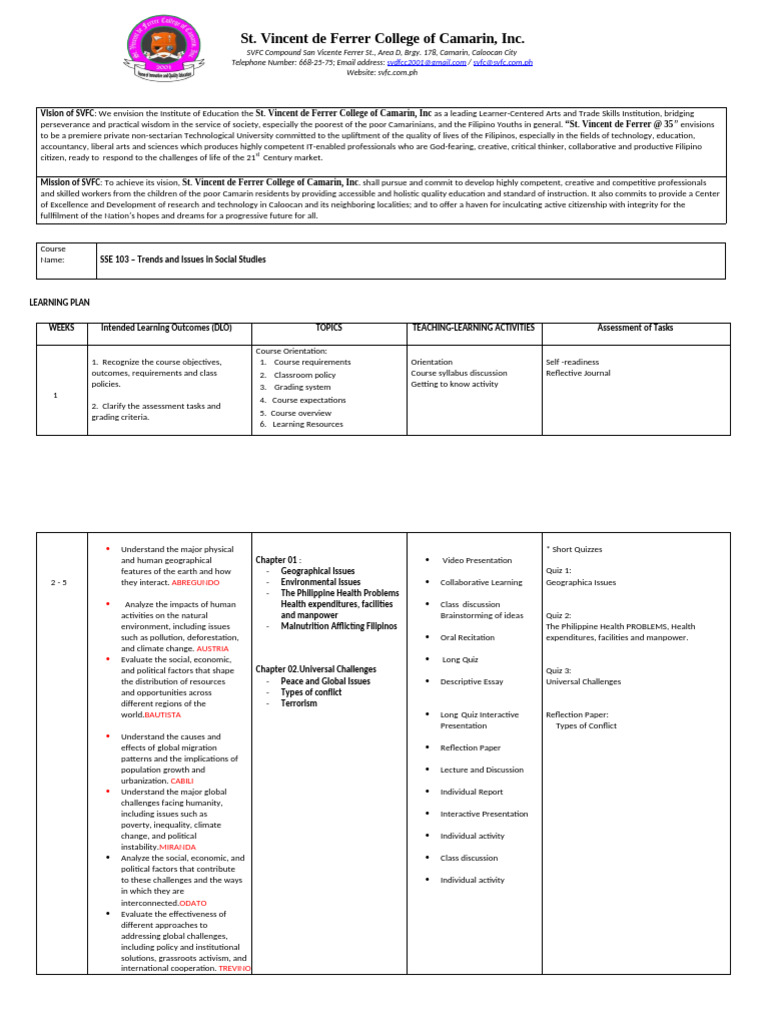 Trends and Issues in Social Studies Syllabus Dr. Jenny Miralles | PDF ...