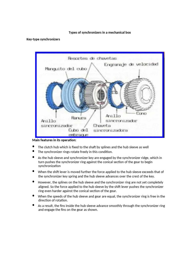 Types of Synchronizers in A Mechanical Gearbox | PDF | Manual ...