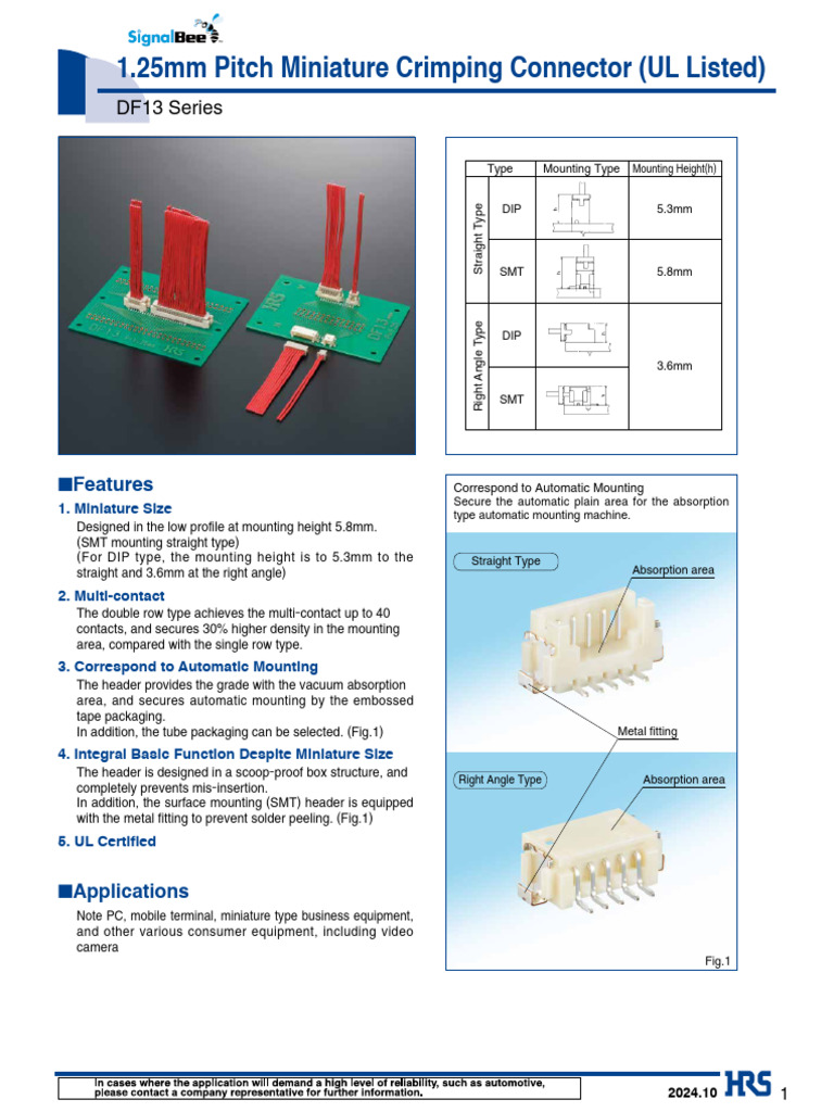 DF13 Series 1.25mm Crimping Connector | PDF | Electrical Connector ...