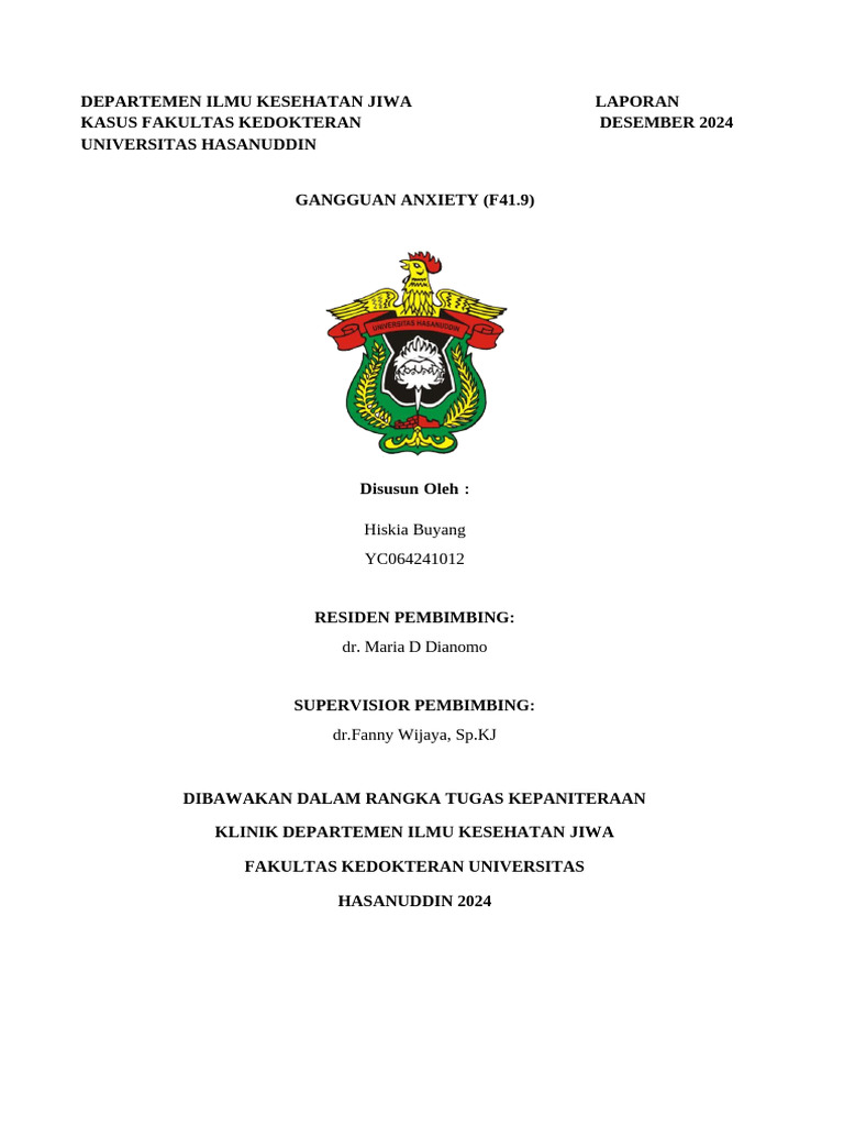 Laporan Kasus Gangguan Anxiety F41.9 | PDF