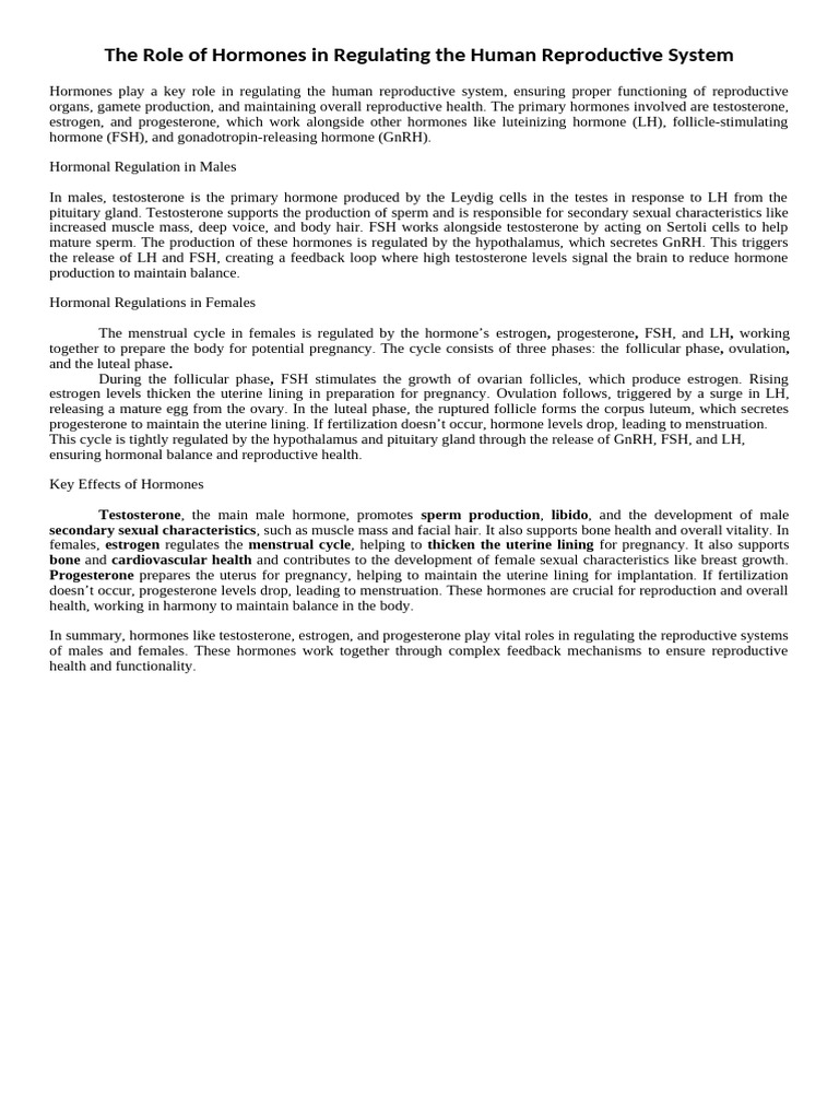 Hormones in Human Reproductive Health | PDF | Menstrual Cycle ...