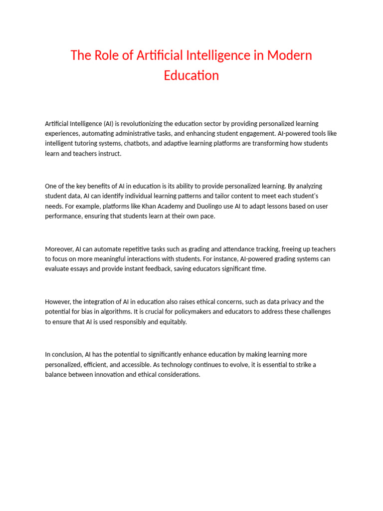 The Role of AI in Modern Education | PDF