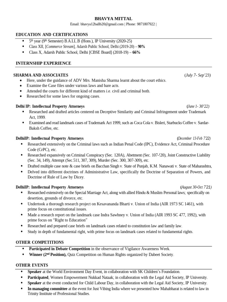 Updated CV Bhavya Mittal | PDF | Justice | Crime & Violence