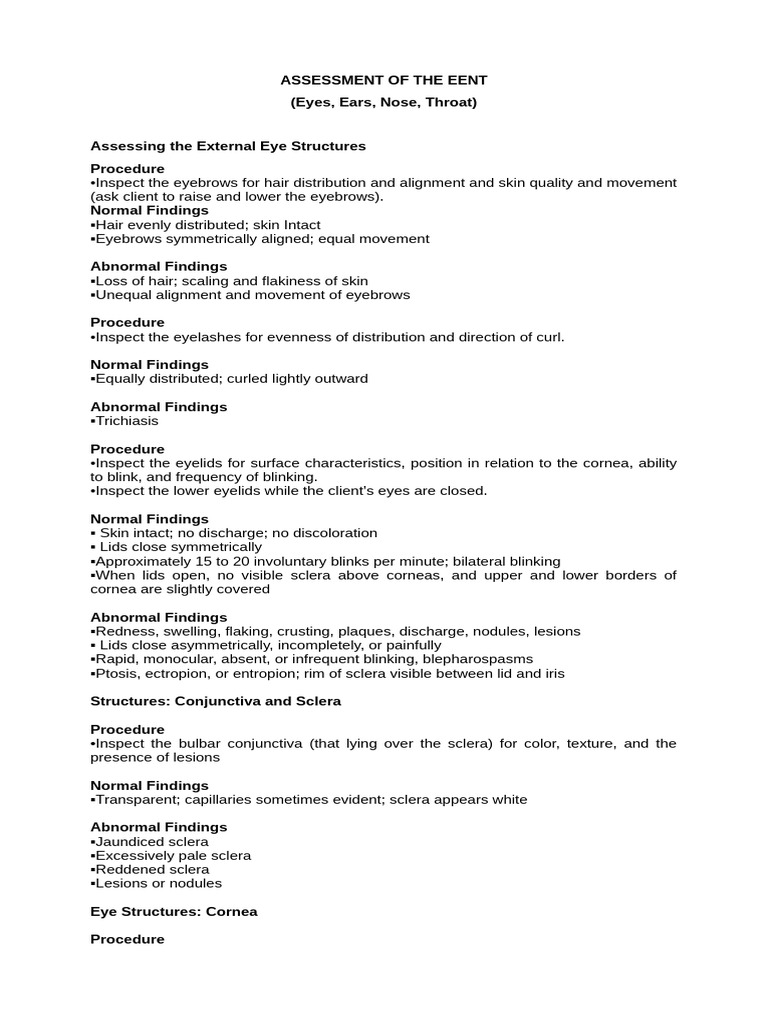 ASSESSMENT OF EENT | PDF | Visual System | Visual Acuity