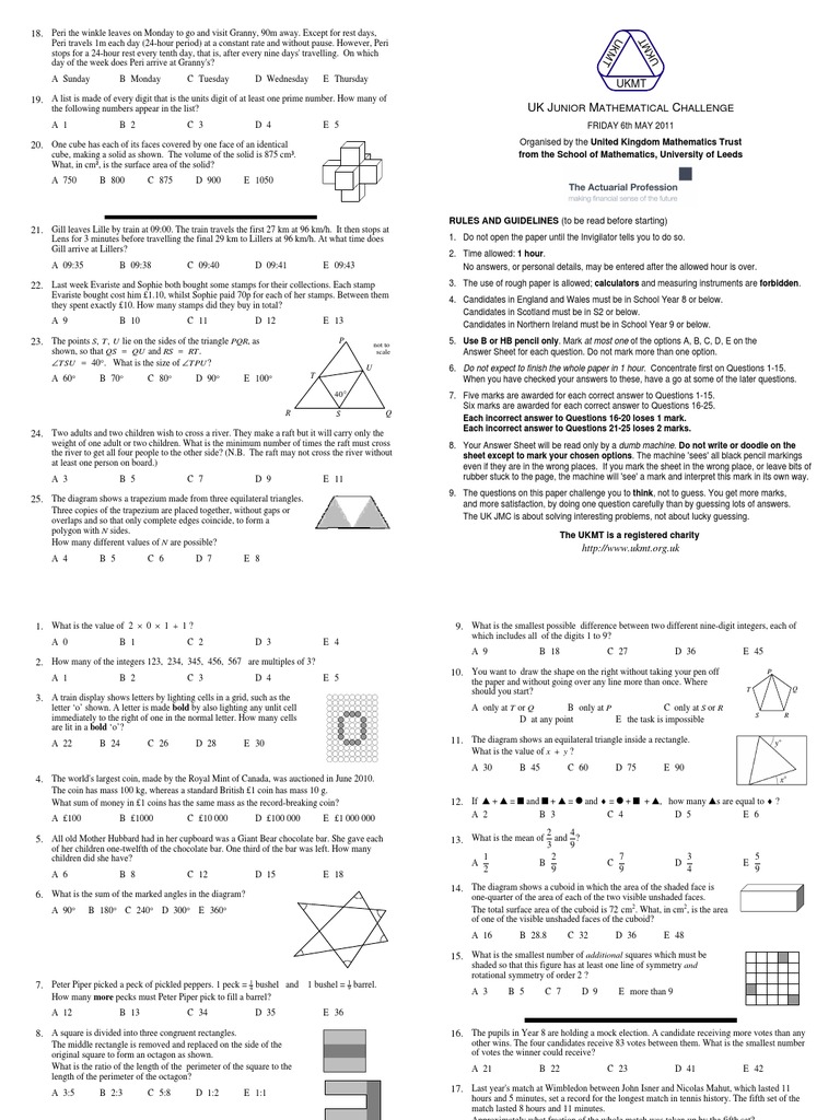 UK Junior Mathematical Challenge 2011 | PDF | Geometry | Teaching ...