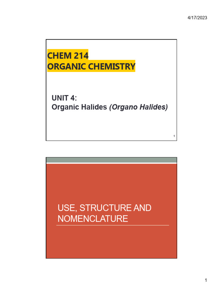 Unit 04 - L01 - Alkyl Halides | PDF | Alkene | Chemical Reactions