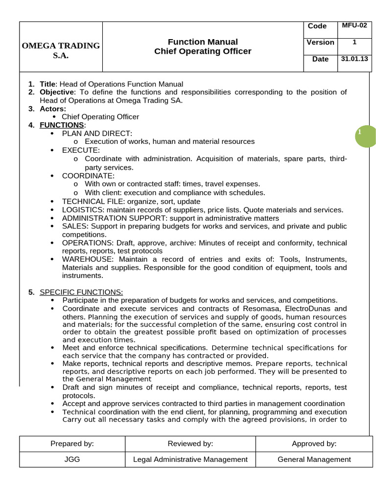 Operations Manager Manual | PDF | Budget | Supply Chain
