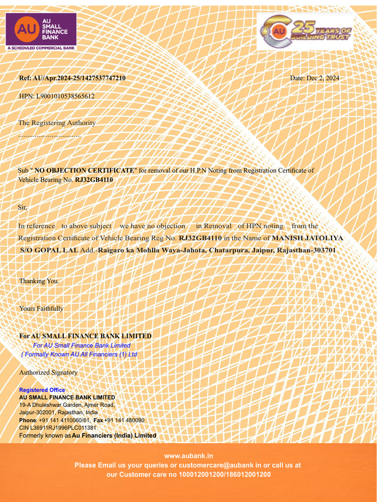 AU Bank RJ | PDF