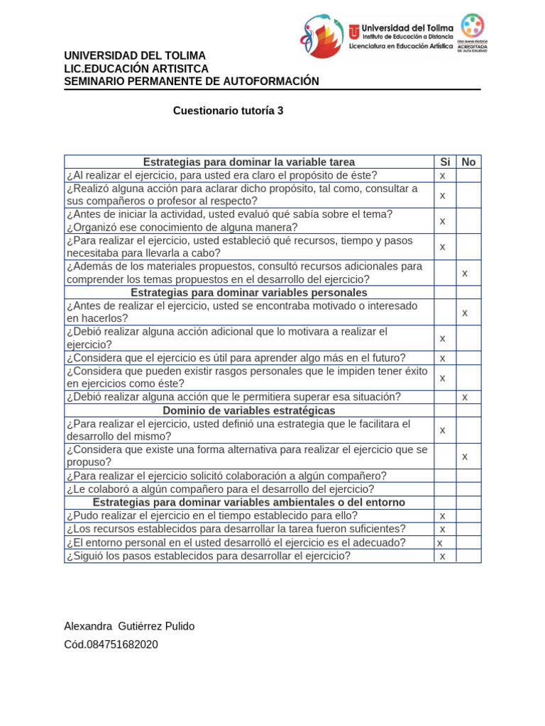 Cuestionario Tutoria 3 | PDF | Aprendizaje | Cognición