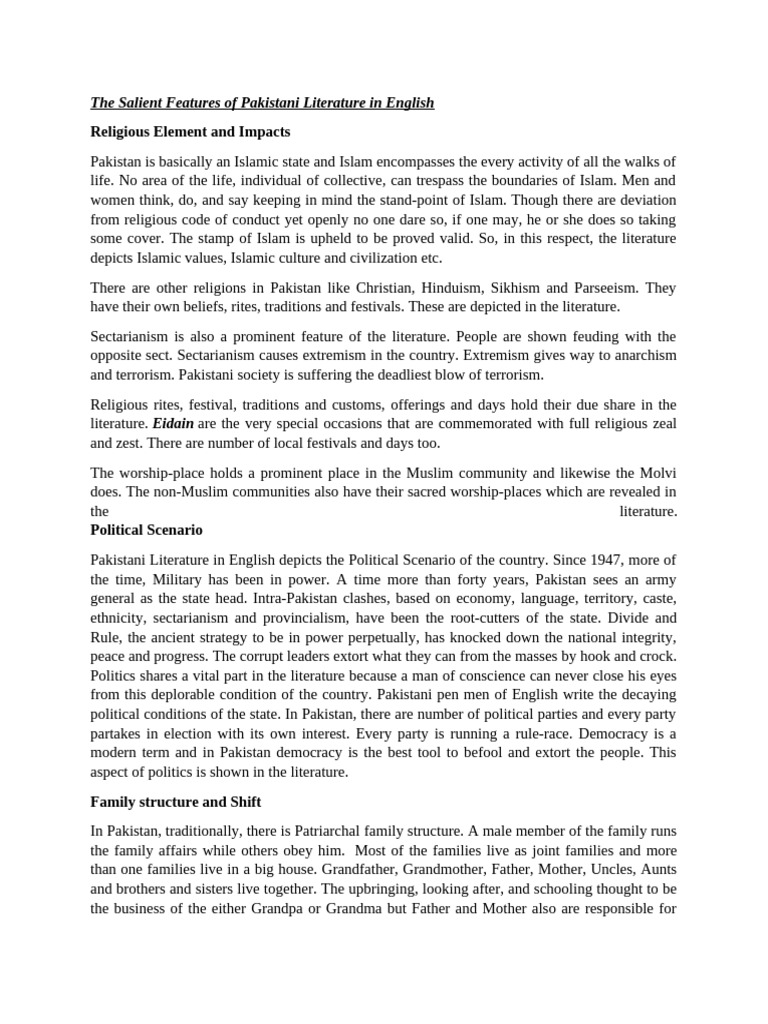 The Salient Features of Pakistani Literature in English | PDF ...