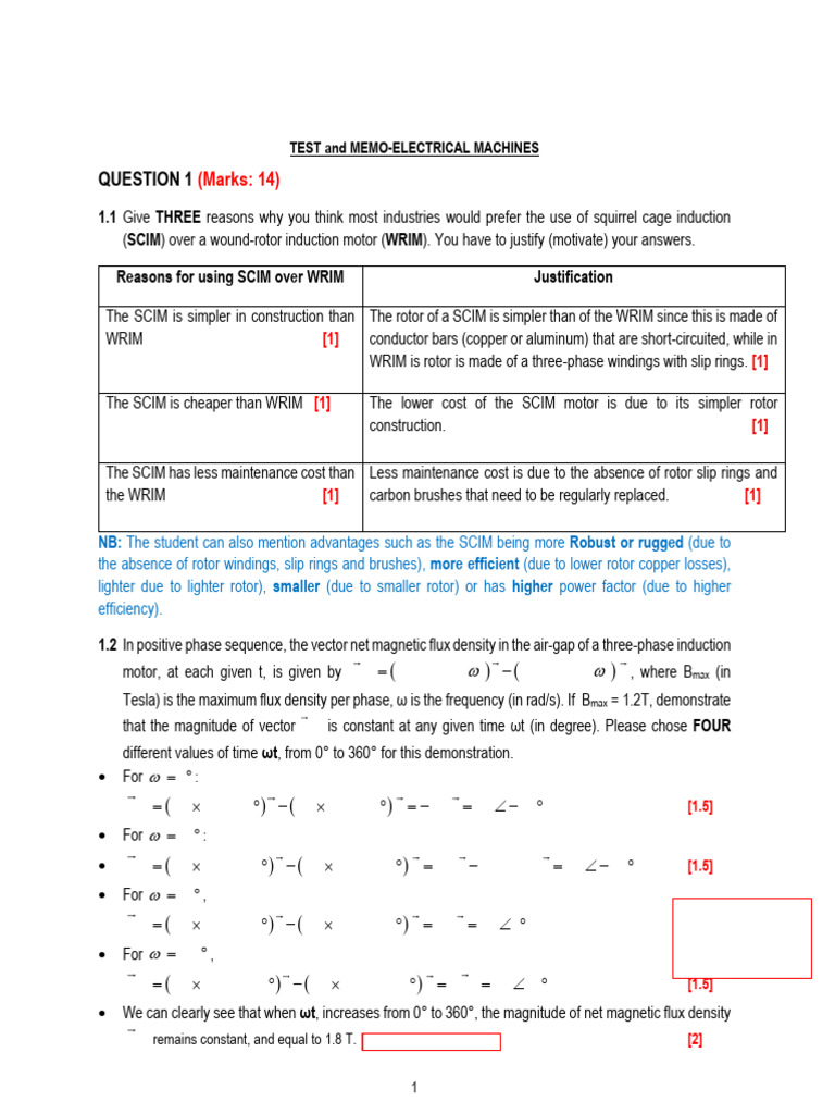 Test and Memo-Electrical Machines-2 | PDF | Electric Motor | Electrical ...