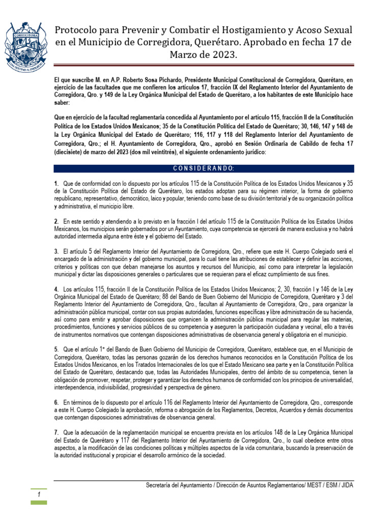 Protocolo para Prevenir y Combatir El Hostigamiento y Acoso Sexual en ...