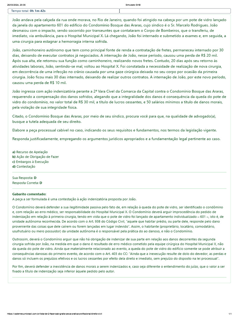 Simulado OAB 2 Fase XVl. Civil | PDF | Indenização | Ação judicial