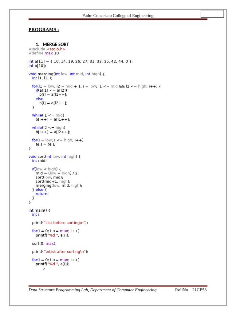 Data Structures: Merge Sort & Linked List | PDF | Computing ...