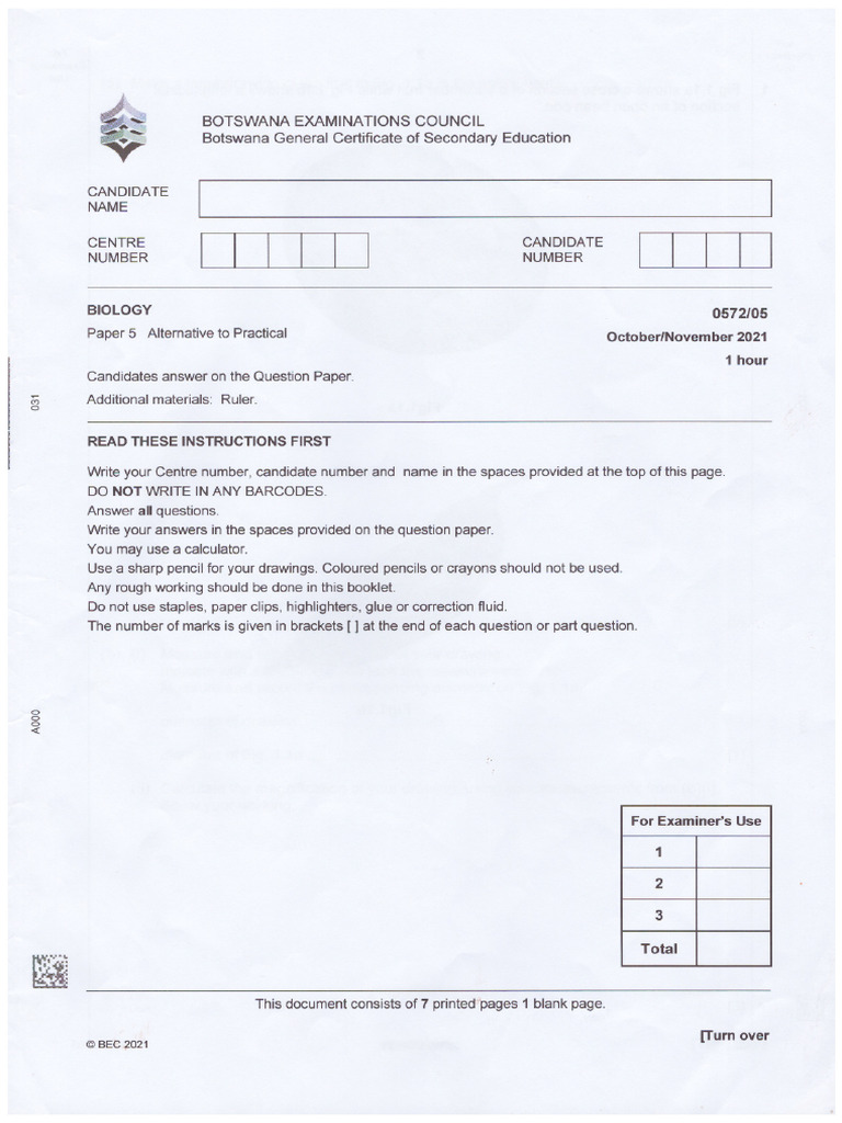 Bio Paper 5 2021 1 | PDF