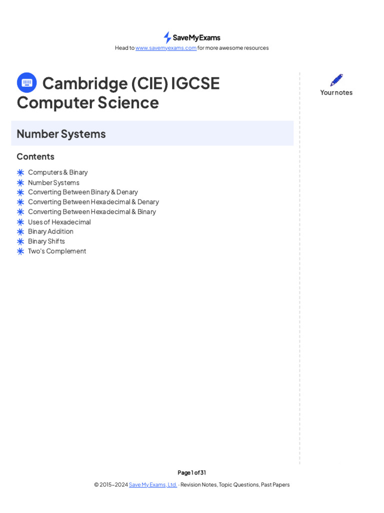 IGCSE Computer Science: Number Systems | PDF | Decimal | Computer ...