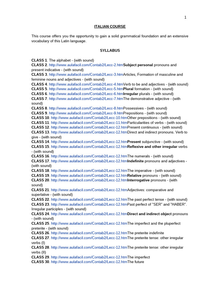 Comprehensive Italian Language Course | PDF | Linguistic Typology | Syntax