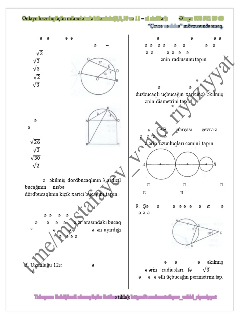 Çevrə VƏ Dairə Mövzusunda Sınaq | PDF