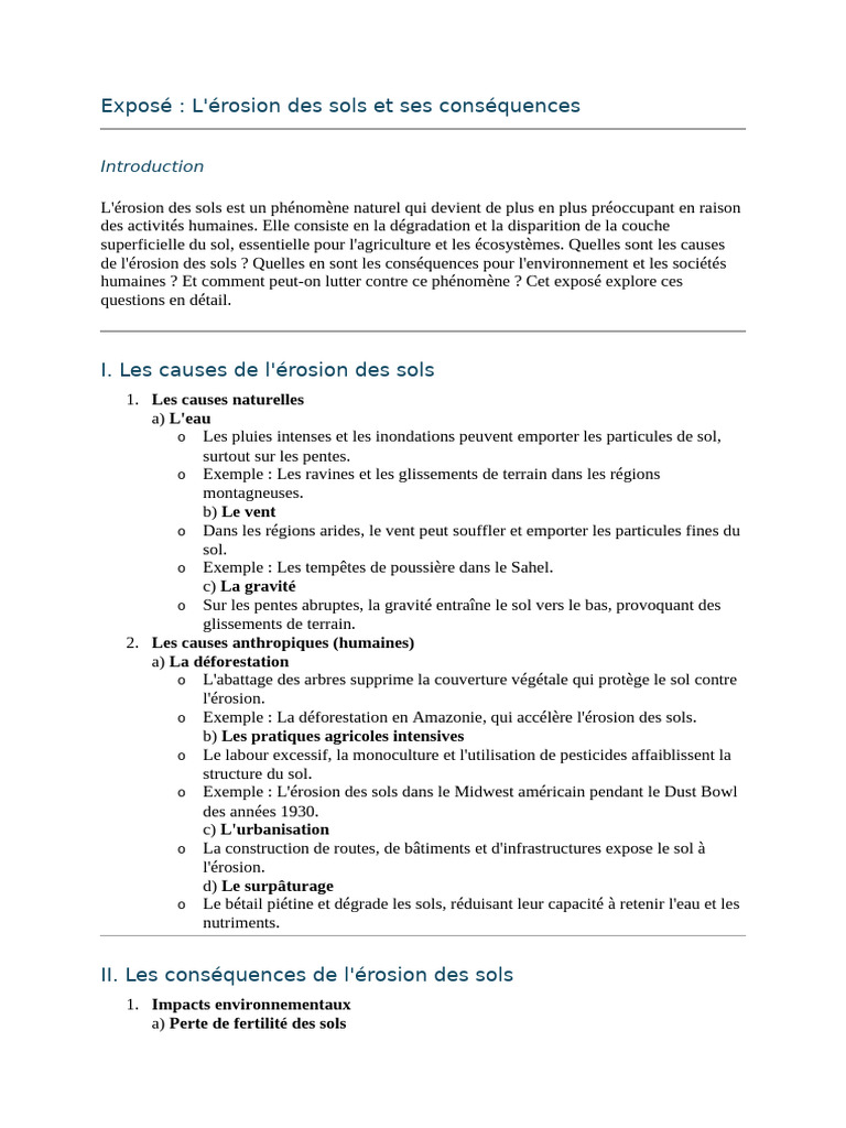 Exposé L'Érosion Des Sols Et Ses Conséquences | PDF | Sol (pédologie ...