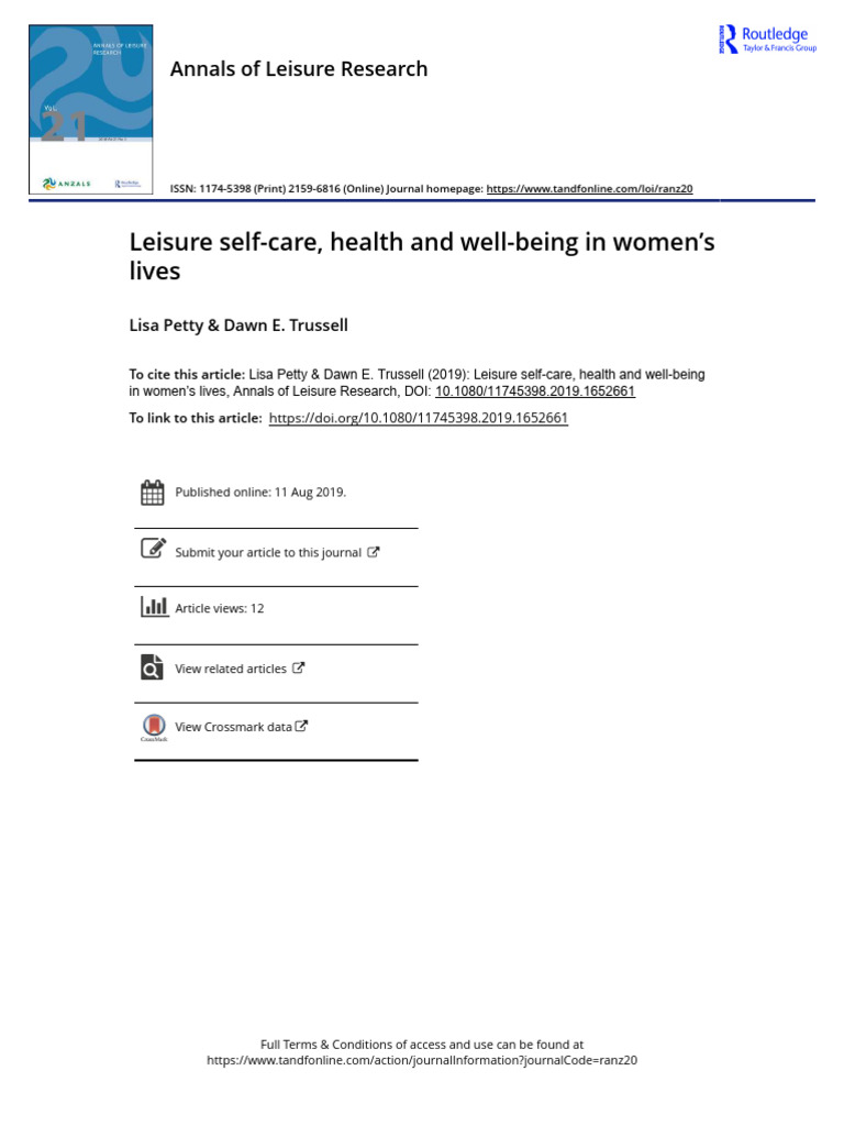 Leisure Selfcare, Health and Well-Being in Womens | PDF | Well Being ...