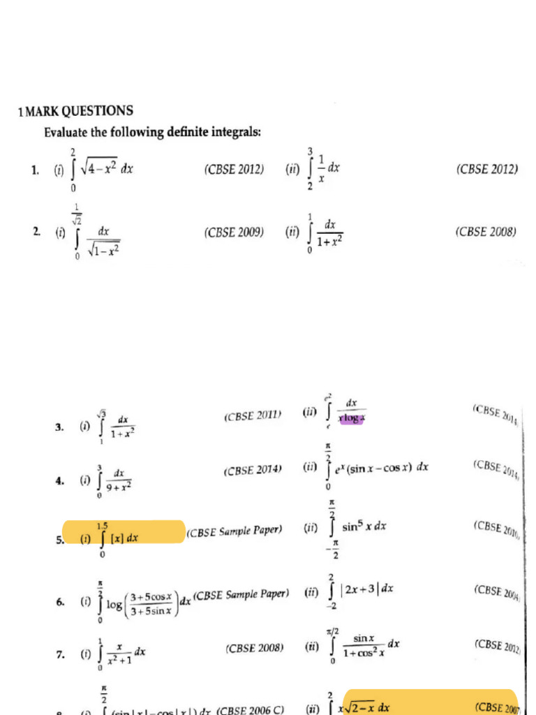 Important Question of Integrals | PDF