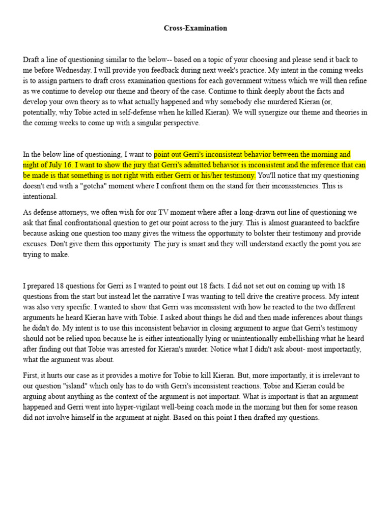 Cross-Examination Strategy for Gerri | PDF | Witness
